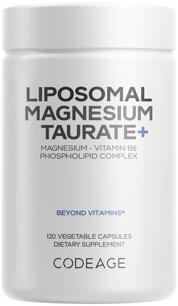 Kodaj Liposomal Magnezyum Taurate+ Supplement - Magnezyum Taurate, B6 Pyridoxal 5-Phosphate, 2-Month Supply - Liposomal Delivery, Vegan, Non-GMO, Gluten-Free, 120 Capsules
