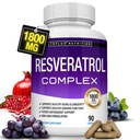 Resveratrol 1800 mg Antioksik Kompleksi - Sağlıklı Ağlama için Yüksek Potent Doğal Trans-Resveratrol Pills, Genel Sağlık Desteği, Immune System, Brain Function, for Men Women, 90 Capsules