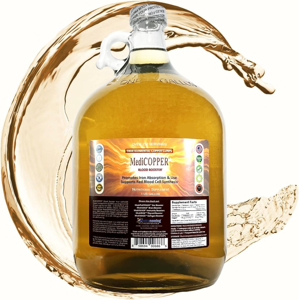 True Colloidal Copper Diyetary Supplement - 1 US Gallon in Clear Glass Jug