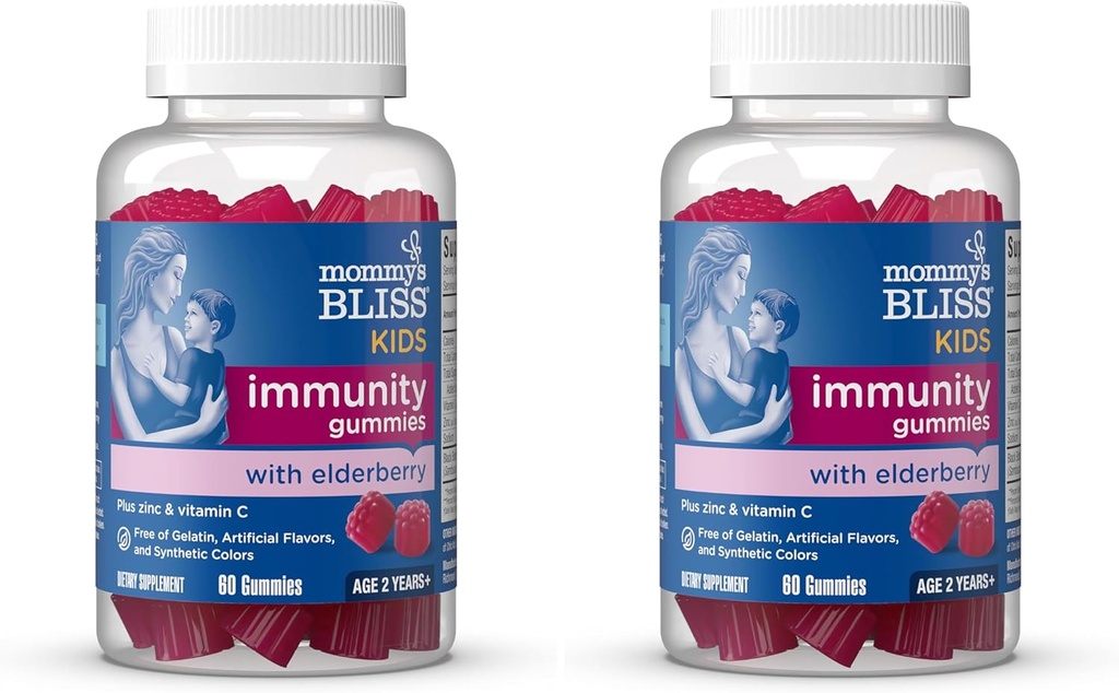 Annemin Bliss Kids Elderberry Gummies, Black Elder, çinko & Vitamin C, Gluten Free & Vegan, Yaş 2 Yıl + (60 Kont) (Pack of 2)