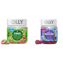 OLLY Fiber Gummy Ring, 5g Prebiyotik Fiber, FOS (Fructo-oligosaccharides), Digestive Support, Berry Melon 50ct & Keep it Move Constipation Relief, Rhubarb, Prunes, Amla - Plant Berry Flavor - 30ct