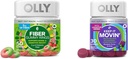 OLLY Fiber Gummy Ring, 5g Prebiyotik Fiber, FOS (Fructo-oligosaccharides), Digestive Support, Berry Melon 50ct & Keep it Move Constipation Relief, Rhubarb, Prunes, Amla - Plant Berry Flavor - 30ct