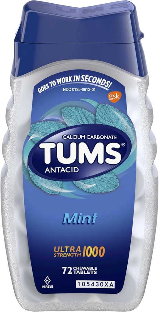 TUMS Ultra Strength Chewable Antacid Tabletleri Heartburn Relief, Peppermint - 72 Kont