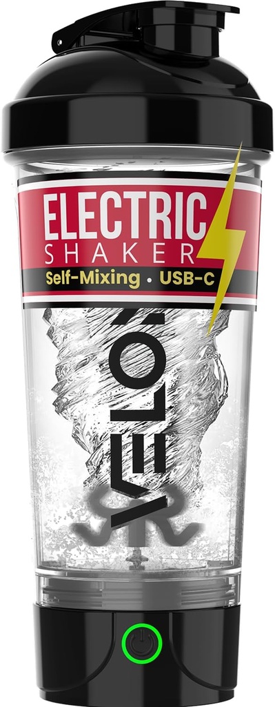 VELOMIX Electric Protein Shaker Bottle - 24 oz | USB-C Rechargeable | Leak Proof Shaker Cups for Protein Shakes | Portable Blender for Shakes and Smoothies (Electric-Transparent)
