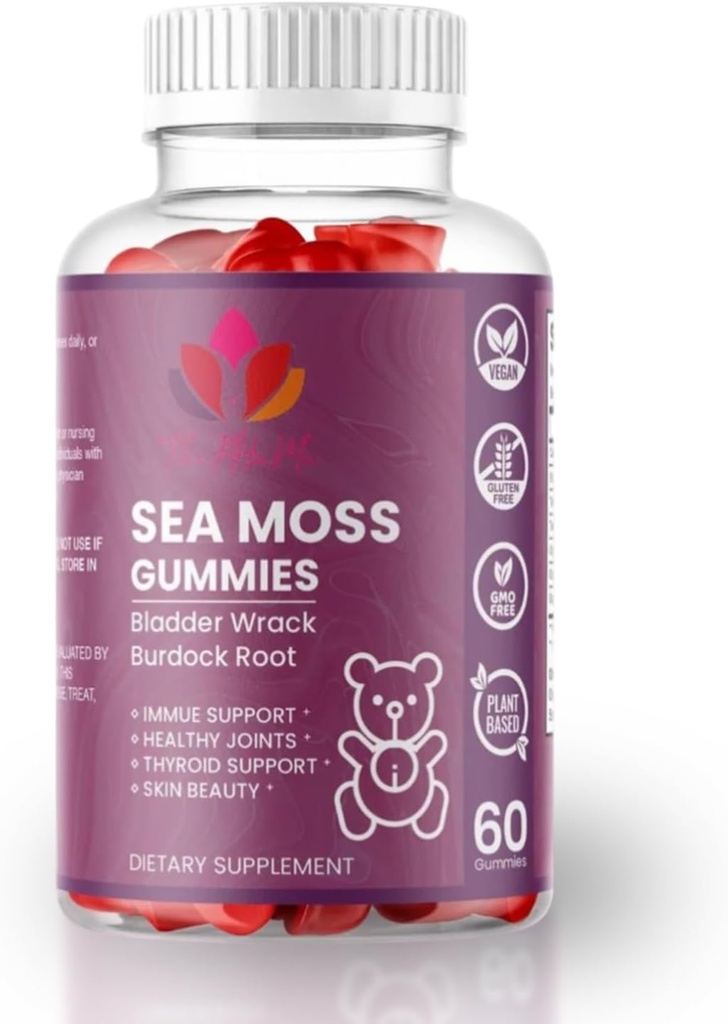 Santa Sea Moss Gummies with Bladderwrack & Burdock Root – Vegan Supplement for General Wellness – 60 Count