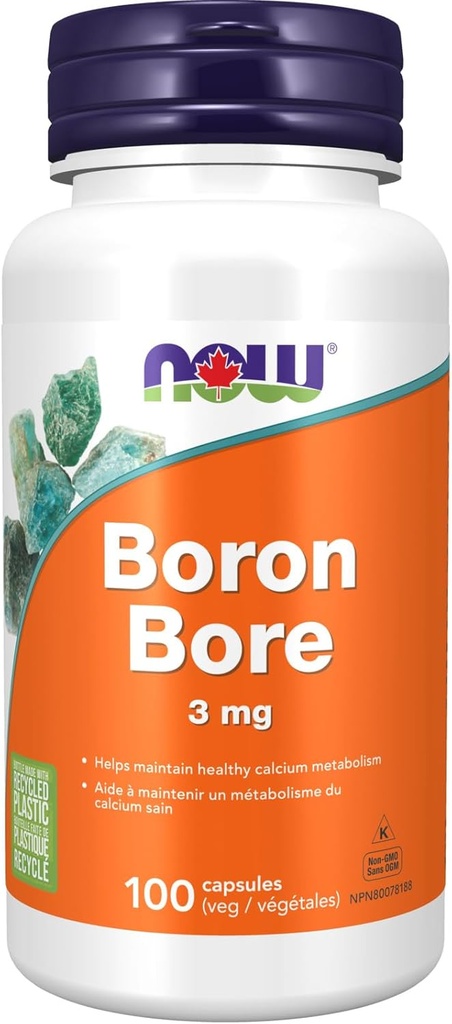 NOW Συμπληρώματα Τροφίμων, Boron 3 mg (Βορυγόνο Γλυκίνη), Δομική Υποστήριξη *, 100 Κάψουλες Veg