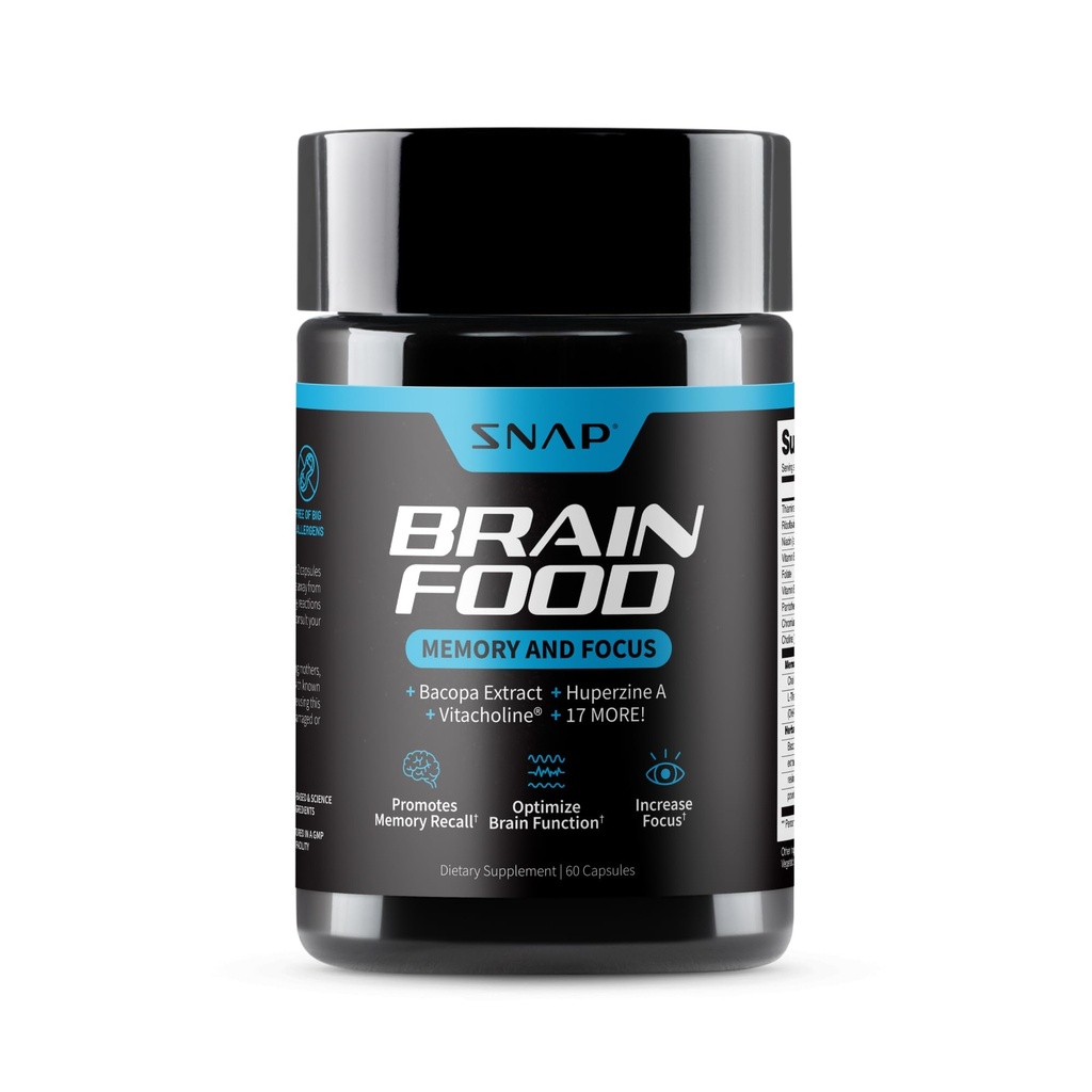 Snap Supplements Brain ATM Nootropics Supplement for Memory, Focus & Clarity, Bacopa Extract, Ginkgo Biloba, 60 Capsules