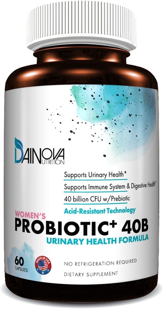 Dainova Probiotics για τις γυναίκες Κολπική υγεία, ουρολοίμωξη, μόλυνση της ζύμης & UTI I 40 Bil CFU Ενεργά πρεβιοτικά και προβιοτικά για τις γυναίκες I Ράφιο-σταθερό I οξύ-resistant I 60 Caps