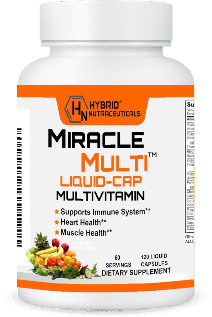 Miracle Multivitamin Capsules for Men & Women - Complete Whole Food Mix Daily Vitamin & Mineral Supplement with CoQ10, B12, 42 Superfood Enzyme - 120 Softgels