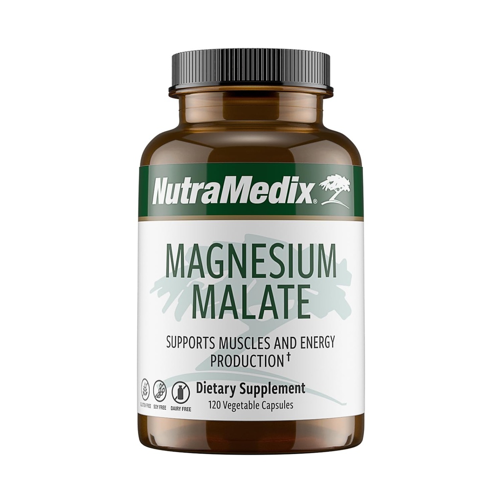 NutraMedix Magnesium Malate Energy Supplements - Βιοδιαθέσιμο μαγνήσιο για ύπνο, ανοσοποιητική υποστήριξη & κοινή υγεία - Vegan, μη γλουτένη & συμπληρώματα μαγνησίου δωρεάν (120 κάψουλες χορτοφάγων)
