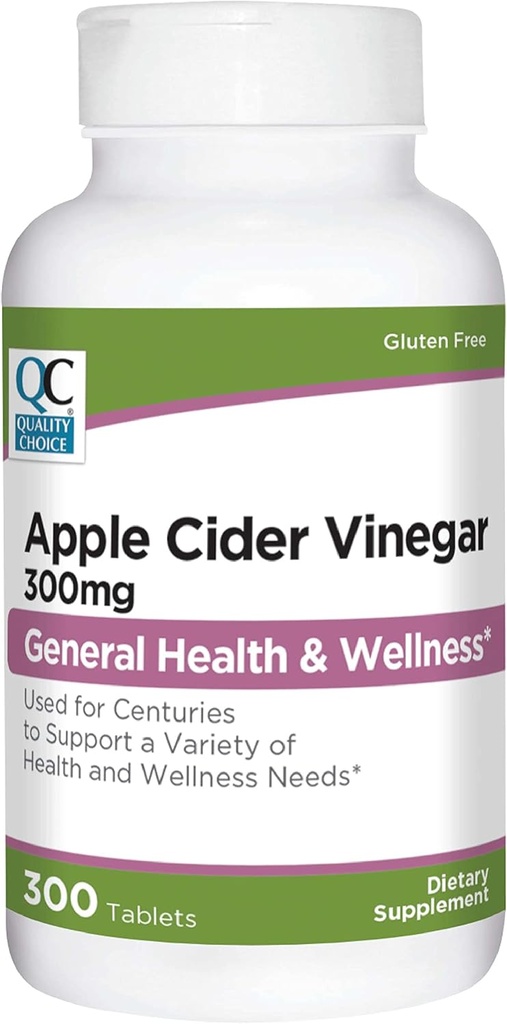 Quality Choice Apple Cider Vinegar 300 mg - General Health and Wellness - 300 Kont Şişes of Tablets