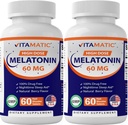 Vitamatic Melatonin 60 mg Fast Dissolve Tablets - 60 Vegan Natural Berry Flavor Tablets - Μη ΓΤΟ, Χωρίς γλουτένη (2 φιάλες)