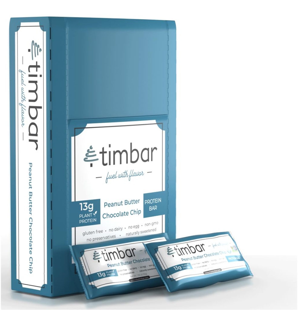 timbar protein Bars 12 Pack | Plantive- Energy & Nut Bars with 13g protein | Gluten Free, Non-GMO, Süt Free, Sağlıklı On-Go Snack & Mealchange (12 Packs, Peanut Butter)