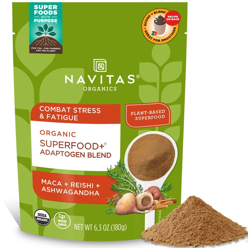 Navitas Organiks Superfood+ Stres Desteği için Adaptogen Plastik (Maca + Reishi + Ashwagandha), 6.3oz Bag, 30 Hizmet - Organik, Non-GMO, Vegan, Gluten-Free, Keto & Paleo.