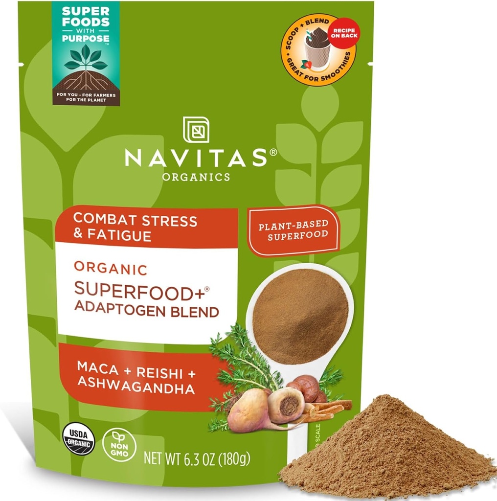 Navitas Organiks Superfood+ Stres Desteği için Adaptogen Plastik (Maca + Reishi + Ashwagandha), 6.3oz Bag, 30 Hizmet - Organik, Non-GMO, Vegan, Gluten-Free, Keto & Paleo.