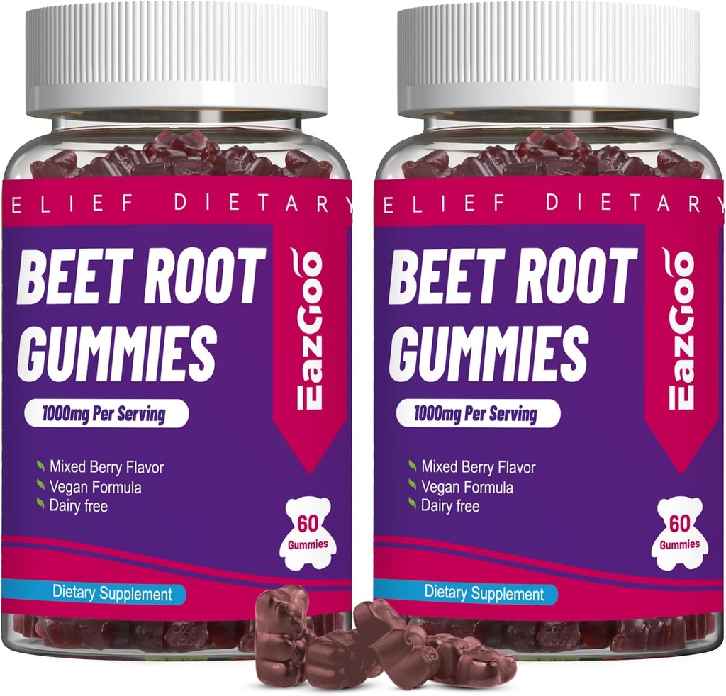 Beet Root Gummies, Beet Root Soft Chews with Beetroot, Grape Seed Extract & Beet Root Toz, Vegan, Non-GMO, 120
