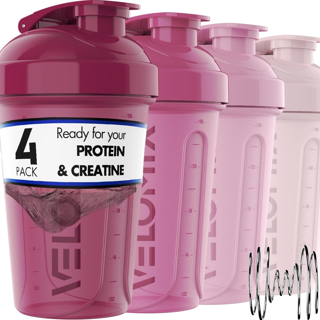 VELOMIX -4 PACK- 20 OZ Protein Mixer için şişeler, Protein Shakes için Shaker Cup, Küçük Shaker Şişe Paketi, Shaker Cup, Shakers for protein Shakes (Berry Mix)