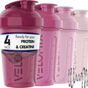 VELOMIX -4 PACK- 20 OZ Protein Mixer için şişeler, Protein Shakes için Shaker Cup, Küçük Shaker Şişe Paketi, Shaker Cup, Shakers for protein Shakes (Berry Mix)