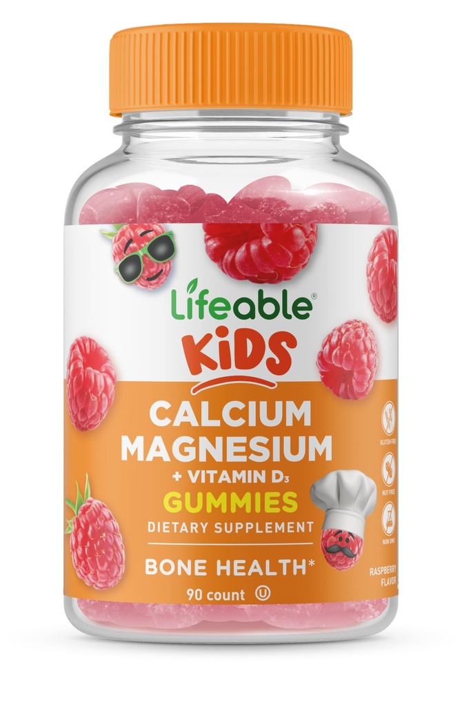 Lifeable Kidsuba Magnezyum ve D Gummies | Great Tasting Kidsdis Gummies | for Tooth and Bone Health | Bone Strength Supplements for Kids | 90 Gummies