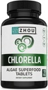 Zhou Chlorella Tabletleri - Chlorella Supplement, Chlorophyll Vitaminleri, Pure Green Algae Superfood, Nutrient Rich Super Food Pills, Broken Cell Wall - 120 Vegan Tabletler