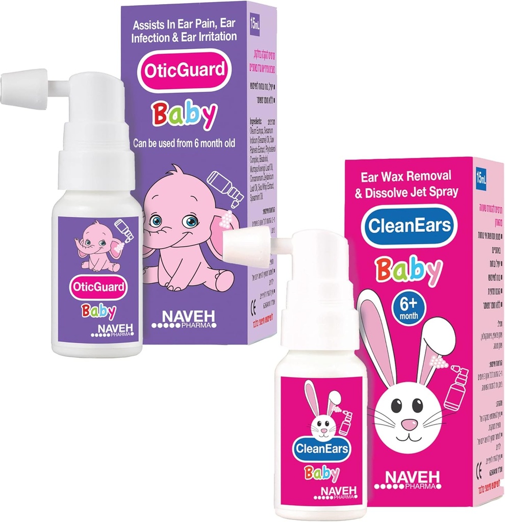 1 Unit Naveh Pharma CleanEars Baby Earwax Removal 1 Fl Oz + 1 Unit of NAVEH PHARMA Otic Guard Bebek Kulak Enfeksiyonu Ambalajı 0,5 Fl Oz Oz