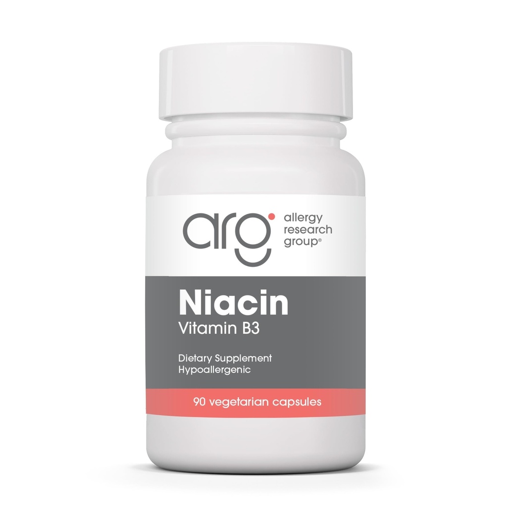 Allergy Research Group Niacin Supplement - Vitamin B3 for Men & Women, Niacin with Flush, Nicotinic Acid, NAD, 250mg Vegetarian Capsules - 90 Count