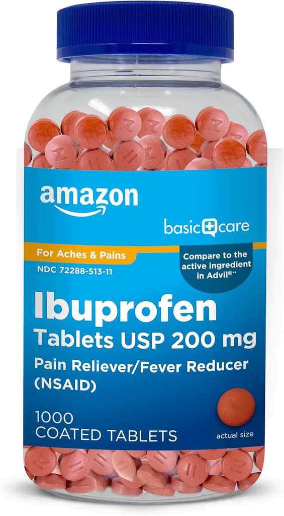 Temel Bakım Ibuprofen Tabletleri, Ateşleme ve Vücut Aches, Headache, Arthritis ve More, 1000 Kont (Pazarlama değişebilir)
