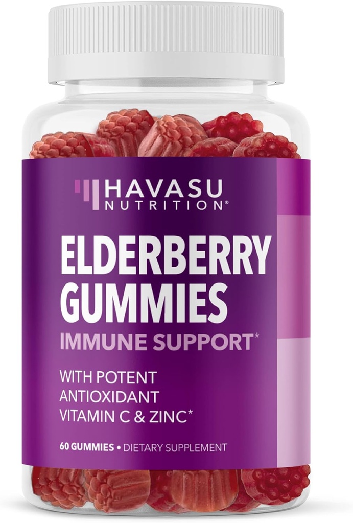 Sambucus Elderberry Gummies for Adults - Συμπλήρωμα Ανοσολογικής Υποστήριξης με Βιταμίνη C και Ψευδάργυρο - Ενισχυμένη Φόρμουλα για Καθημερινή Άμυνα - 60 Count, 1 Μήνα Προμήθεια, Berry Γεύση - Βολικό Ευεξία