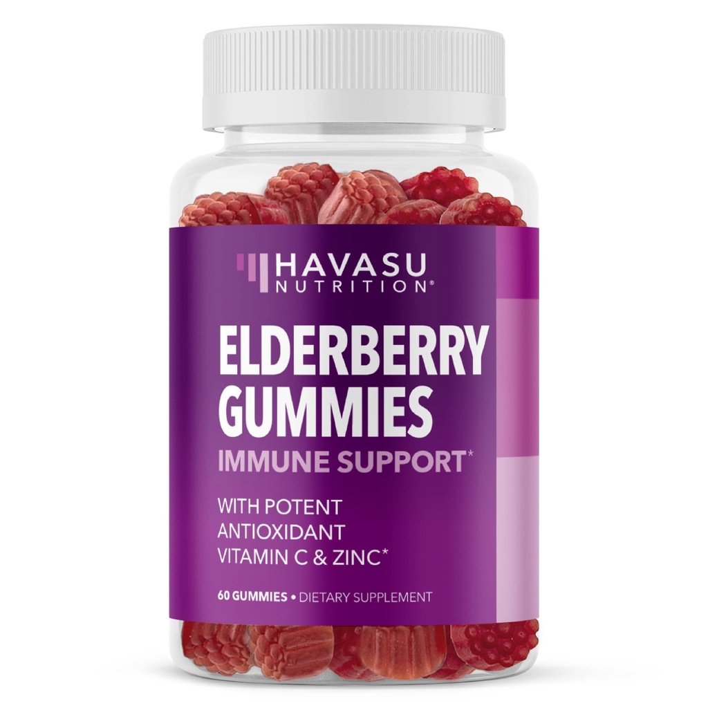 Sambucus Elderberry Gummies for Yetişkinler - Immune Support Supplement with Vitamin C and Bora - Daily Defense için geliştirilmiş Formula - 60, 1 Ay Supply, Berry Flavor -