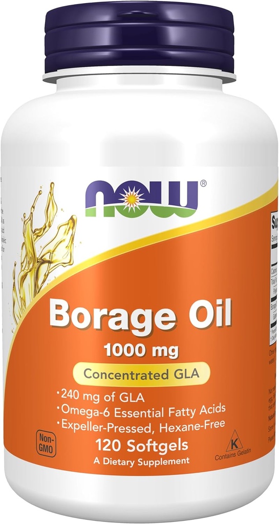 Şimdi Gıdalar Tamamlıyor, Borage Oil 1000 mg with 240 mg of GLA (Gamma Linolenic Acid), 120 Softgels