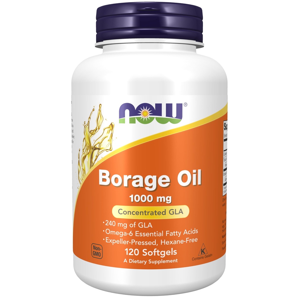 NOW Συμπληρώματα Τροφίμων, Borage Oil 1000 mg με 240mg GLA (Gamma Linolenic Acid), 120 Softgels