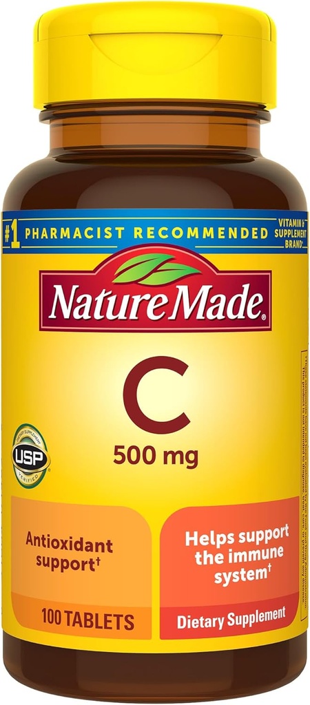 Nature Made Vitamin C 500 mg, Συμπλήρωμα διατροφής για ανοσοποιητική υποστήριξη, 100 δισκία, 100 ημέρες προσφοράς