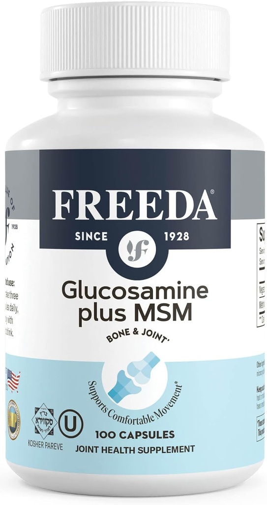 FREEDA Glucosamine MSM – Vegan Ortak Flexability & Mobility Supplement – Vejetaryen Glucosamine Without Shellfish – Supports Joint Function – Third-Party Tested – (100 Capsules)
