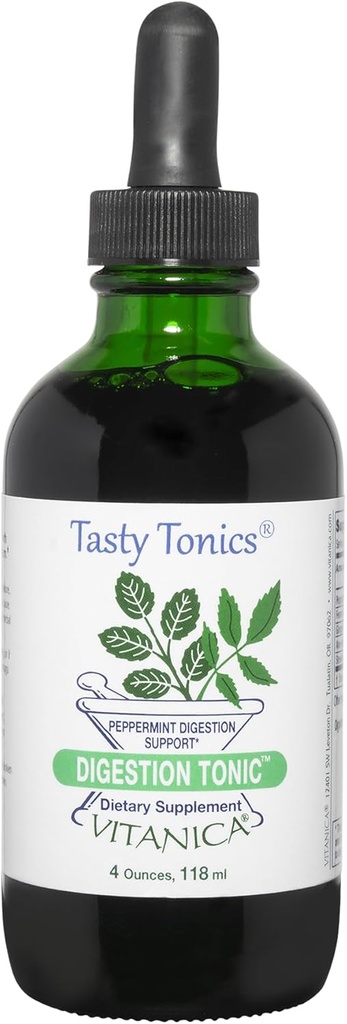 Vitanica Digestion Tonic, Gas and Bloating Relief Supplement, Organik, Digestive Function & Gut Health, for Women & Men, Peppermint Oil Fennel Ginger & Aloe Vera Vegan, 4 Oz