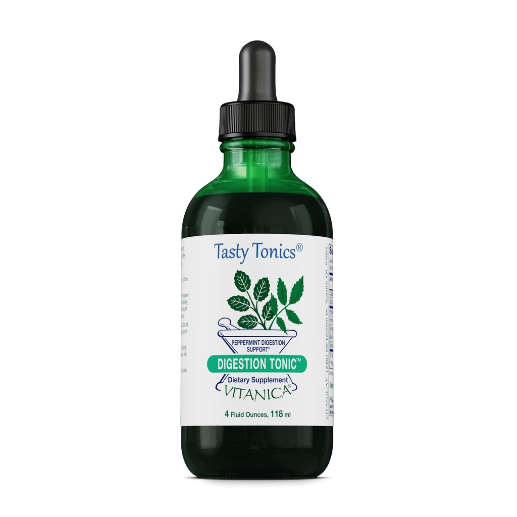 Vitanica Digestion Tonic, Gas and Bloating Relief Supplement, Organik, Digestive Function & Gut Health, for Women & Men, Peppermint Oil Fennel Ginger & Aloe Vera Vegan, 4 Oz