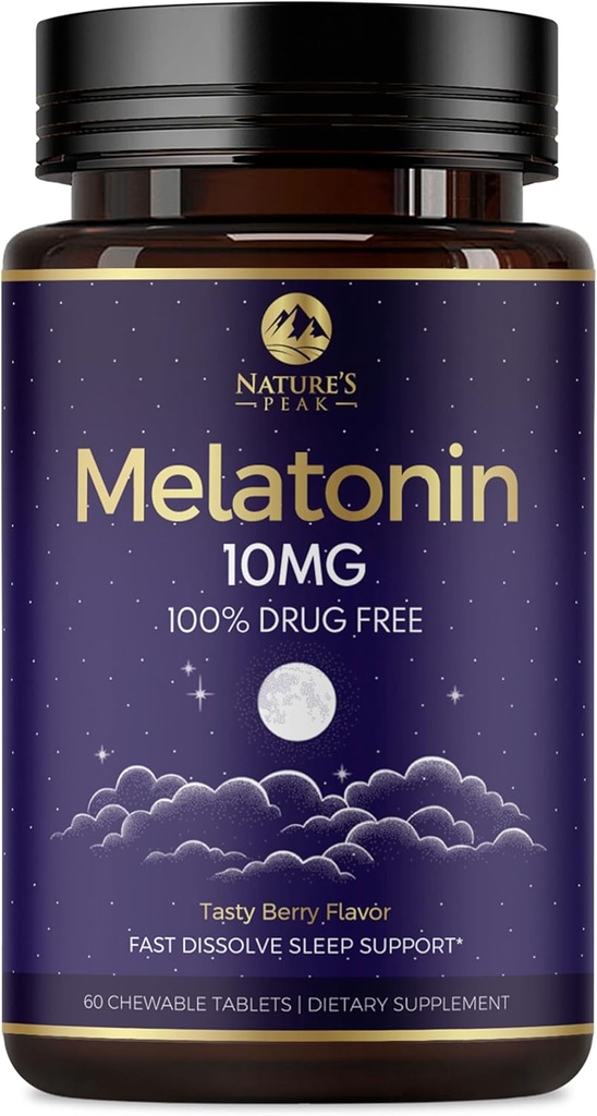 Melatonin 10 mg Fast Dissolve Supplements, Sleep Support Supplement for Yetişkinler - Ekstra Güçlü 10 mg Melatonin Tableti Restful Sleep Support, Strawberry Flavor, Sugar-Free Non-GMO - 60 Day Supply