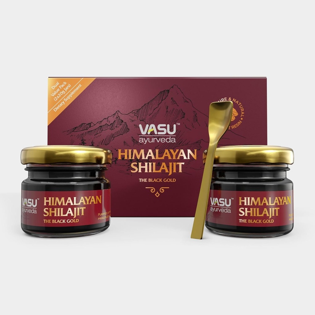 VASU Ayurveda Himalayan Shilajit Resin 400mg – Lab Tested Natural Energy Booster with Fulvic Acid & 85+ Trace Minerals – Pure Shilajit for Men & Women – 100 Days Supply for Strength & Stamina (2-Pack)