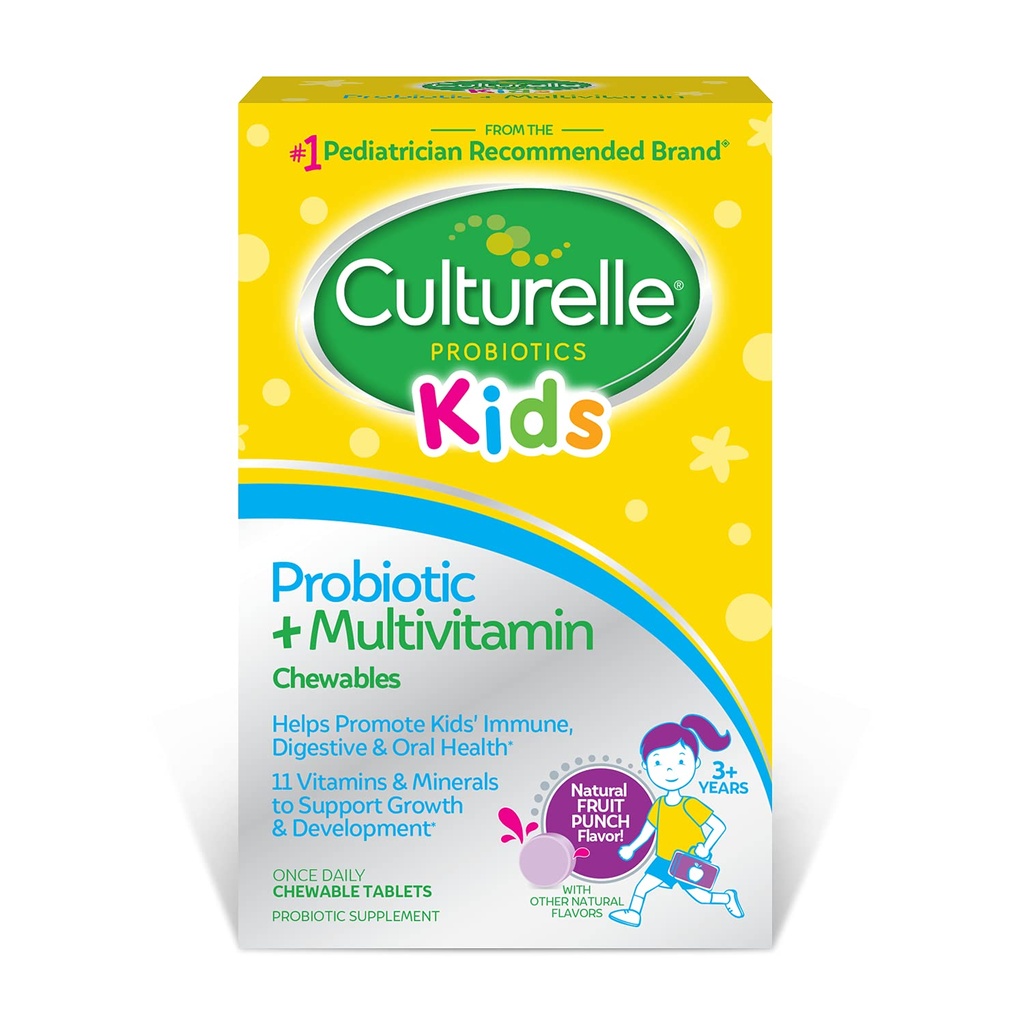 Culturelle Kids Probiyotik + Çocuklar için Çokvitamin Chewable, Çocukların yaşları 3+, 30 Count, Digestive Health, Oral Health & Immune Support - 11 Vitamins & Minerals, Vitamin C, D3 & çinko dahil olmak üzere