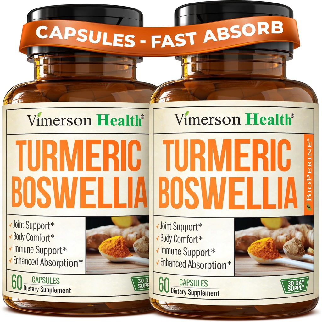 Boswellia Serrata Turmeric Supplement για την κοινή υποστήριξη και την ισορροπία φλεγμονών – Turmeric Boswellia Supplement με εκχύλισμα τζίντζερ & μαύρου πιπεριού για την ενισχυμένη απορρόφηση – Non-GMO - 2pack