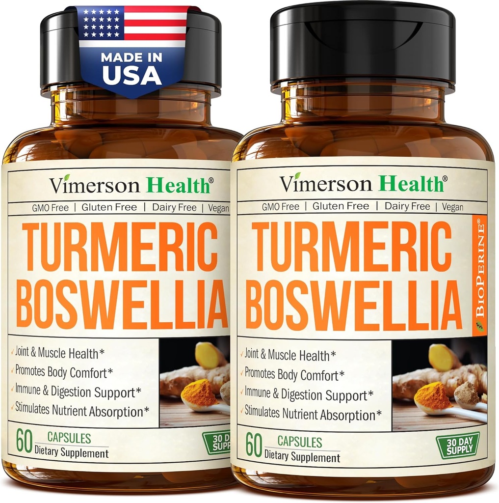 Turmeric Curcumin Supplement with Boswellia Serrata, Ginger Root, Organic Turmeric Toz & Black Pepper -% 95 Curcuminoids Turmeric Supplement with Boswellia Extract - Gluten Free Tumeric Caps 2Pack