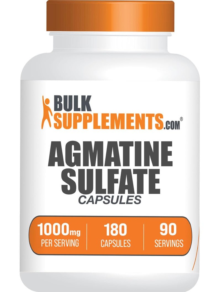 BulkSupplements.com Agmatine Sulfate Capsules - Nitrik Oksit Supplement, Agmatine Supplement - Gluten Free, 2 Capsules per Service, 180 Kont (Paket 1)
