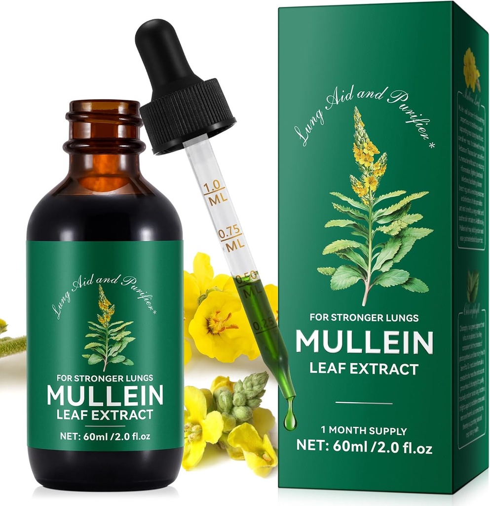 Mullein Leaf Extract,Mullein Drops for Lungs, Natural Cleanse,Mullein Leaf Liquid Extract Supplement,Vegetarian Healthstyle,2 FL OZ