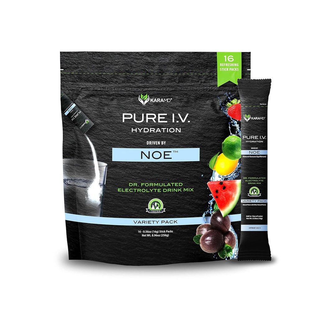 KaraMD Pure I.V. - Profesyonel olarak Formulaed Electrolyte 4 Flavor Çeşitli Toz İçecek Mix - Vitaminler ve Mineraller ile Hydrating Packets - 4 Flavor Çeşitli - 1 Bag (16 Sticks)