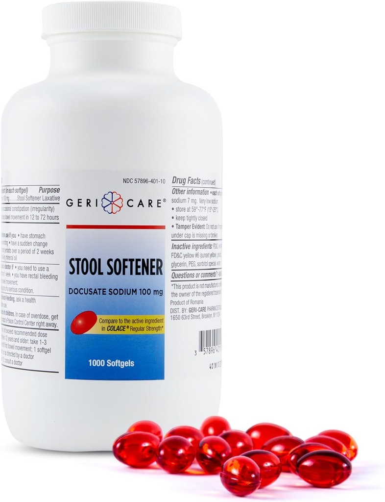 GeriCare Stool Softener 100 mg, Laxative 1000 Kont (Pack of 2)