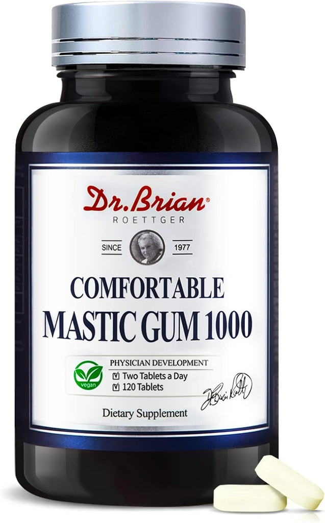 Dr.Brian Mastic Gum 1000 mg Doğal Formula Gastrointestinal Health, Digestive & Immune System – Stomach, Duodenal & Oral Health | Non-GMO, Gluten Free (120 Vegetarian Capsules)