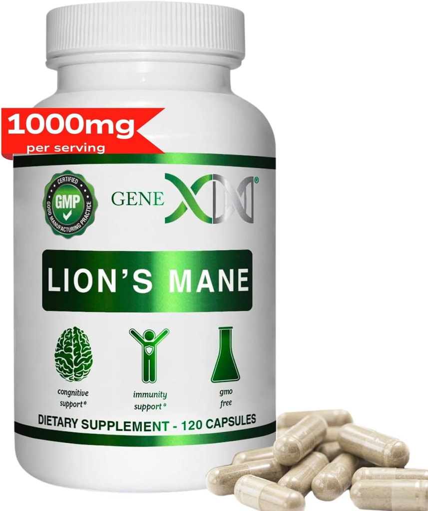 Genex Formulas Lions Mane συμπλήρωμα με 100% Lions Mane Extract - Nootropics Brain Support Supplement 1000mg/serving - (120 Κάψουλες)