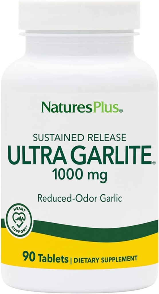 NaturesPlus Ultra Garlite 1000 mg - 90 Tablets - Reduced-Odor Garlic - Nutritional Support for Free-Radical Defense & Immune Health - Sustained Release - 90 Servings