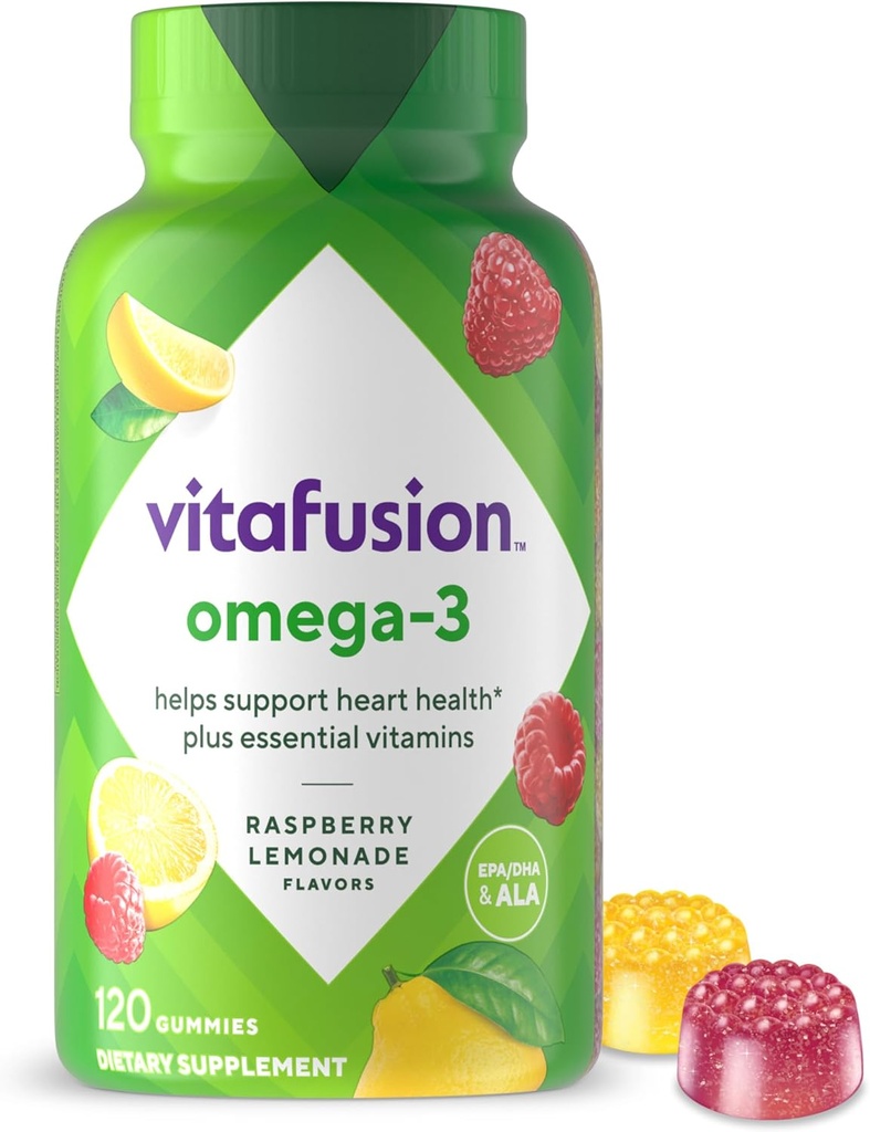 Vitafüzyon Omega-3 G Vitaminleri, Berry Lemonade Flavored, Kalp Sağlığı Vitaminleri (1) Omega 3 EPA/DHA ve A, C, D ve E, Amerika'nın 1. Vitamin Markası, 60 Day Supply, 120 Count