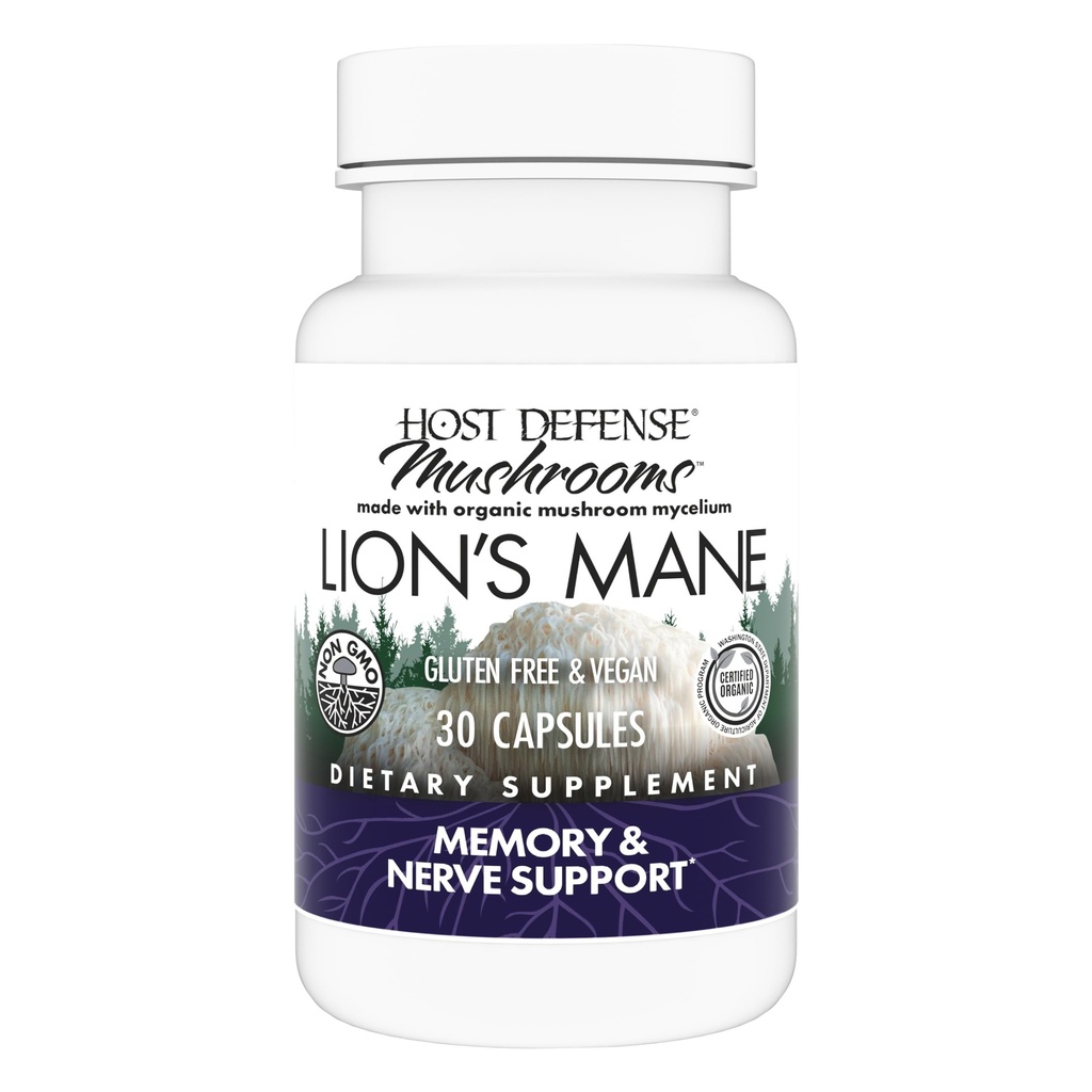 Host Defense Mushrooms Lion's Mane - Beyin Sağlık Desteği için Tamam Kapsüller - Odak ve Hafıza Fonksiyonu için Destek - Immune & Nervous System Supplement - 30 Capsules (15 Hizmetler)*