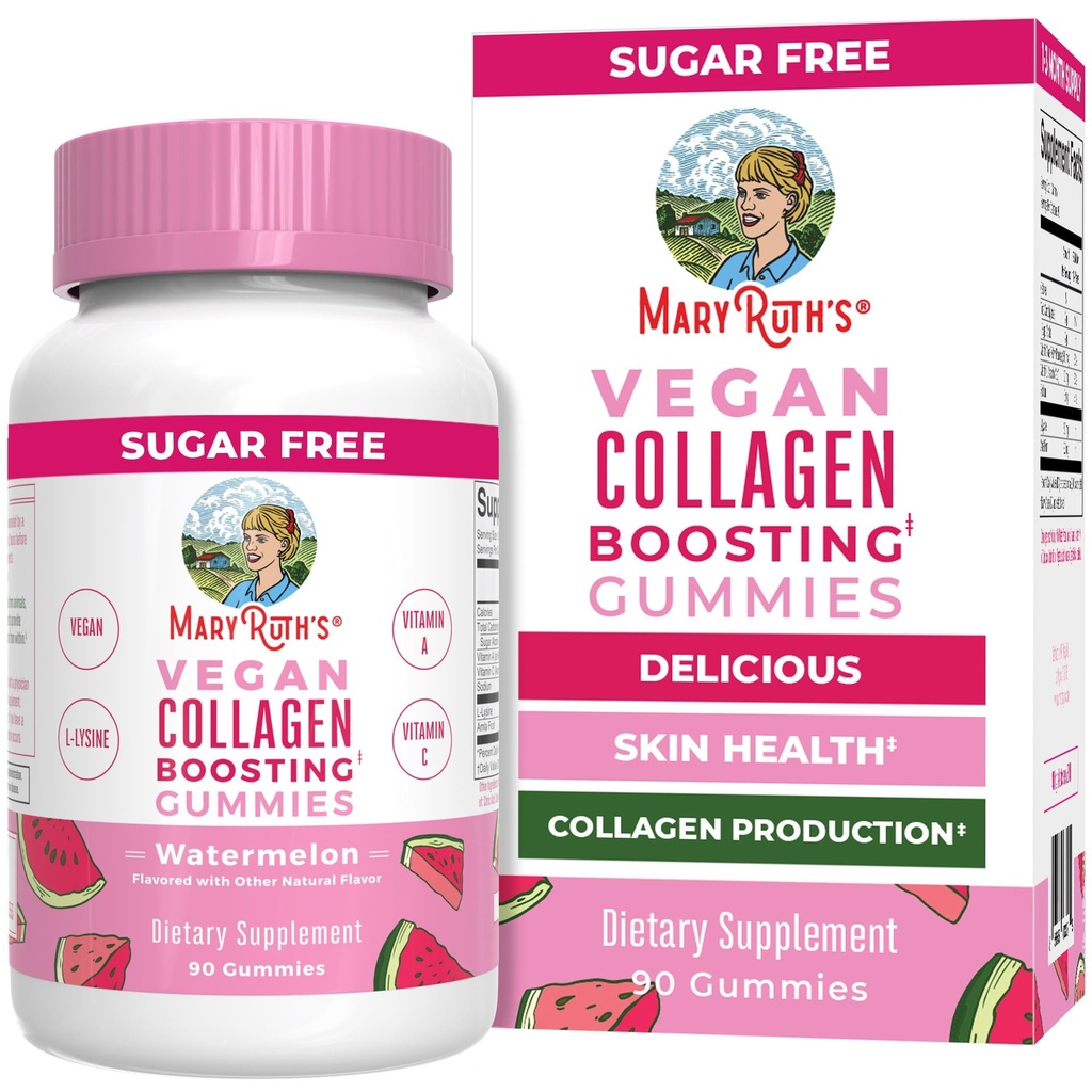 MaryRuth Organics Vegan Collagen for Women & Men, Collagen Boosting Gummies, Skin Care, Lysine, C, Vitamin A, Amla, Supplement for Hair & Skin, Vegan, Non-GMO, Gluten Free, 90 hizmet